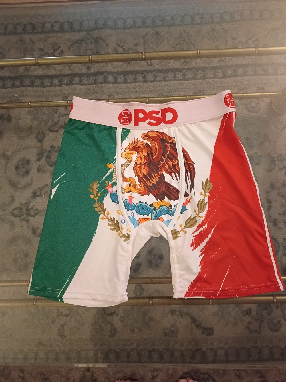PSD Men’s Boxer Briefs in Green White Red with Eagle Graphic